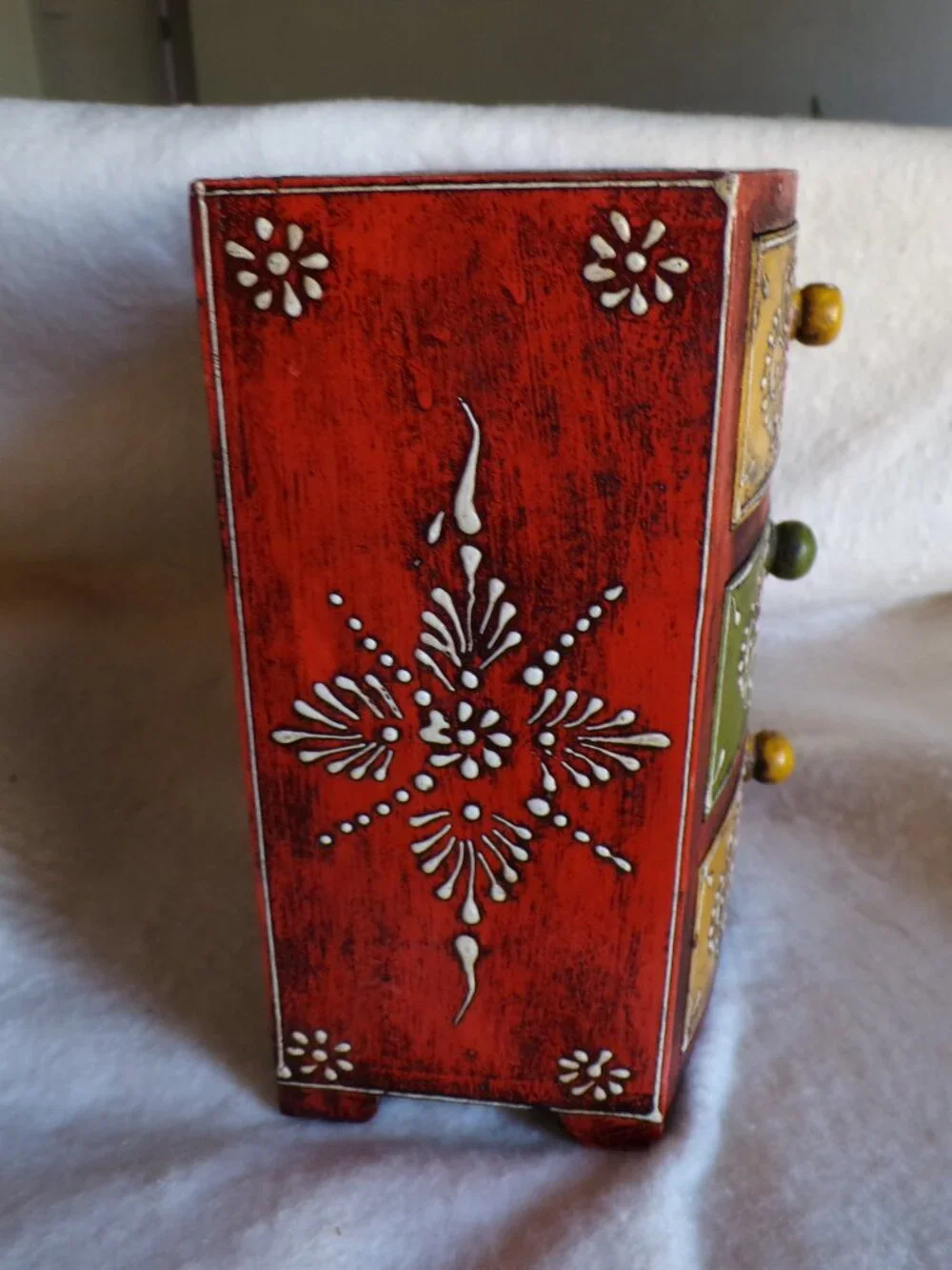 So Beautiful 3 Drawer Wooden Decorative Hand Painted Jewelry Box Curio Chest - Picture 7 of 13